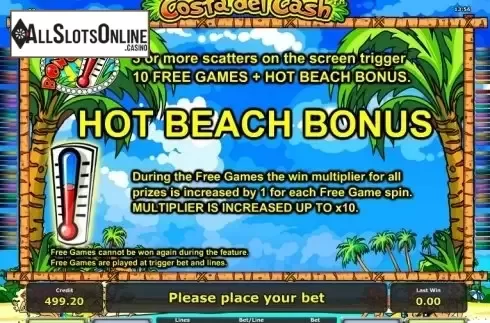Paytable 2. Costa del Cash from Greentube