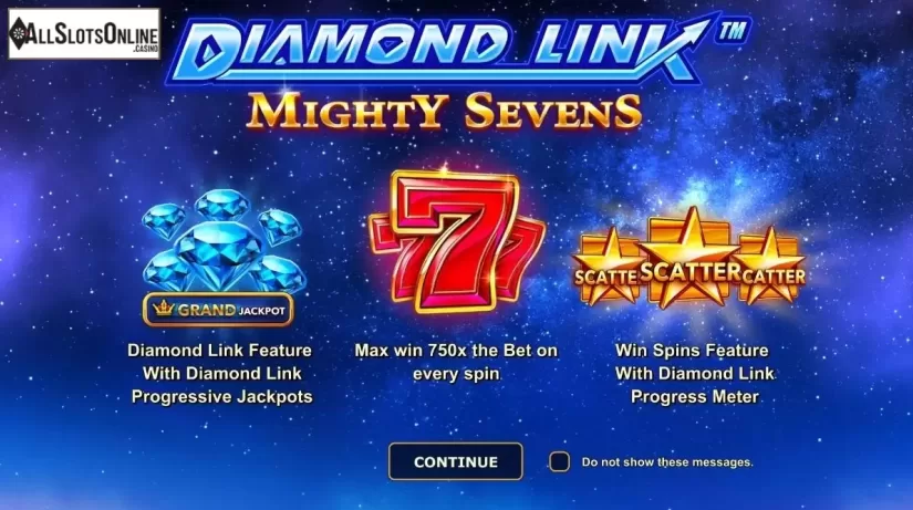 Start Screen. Diamond Link Mighty Sevens from Greentube