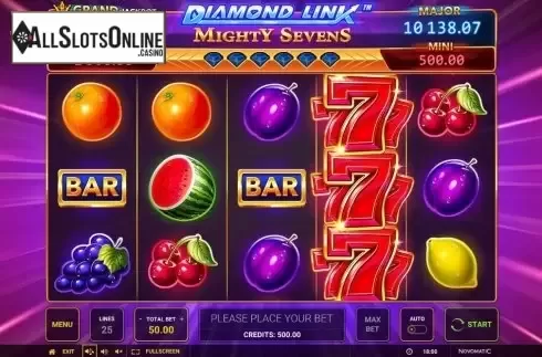 Reel Screen. Diamond Link Mighty Sevens from Greentube