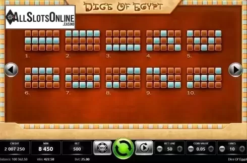 Paylines screen