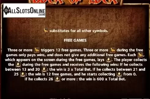 Paytable 2. Duck of Luck from Casino Technology