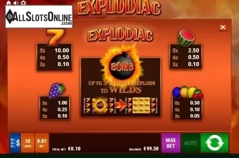 Paytable 1. Explodiac from Gamomat