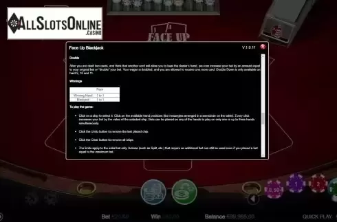 Paytable screen