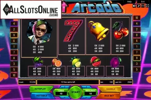 Paytable. Fruit Arcade from Platin Gaming