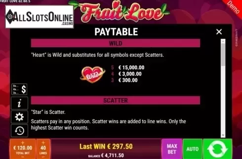 Paytable 1. Fruit Love from Gamomat