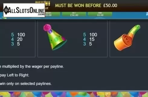 Paytable. Happy Birthday Jackpot from Eyecon
