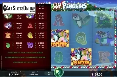 Paytable 4. Holly Jolly Penguins from Fortune Factory Studios
