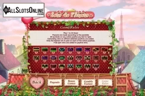 Paytable 4. Jour de l'Amour from GamesOS