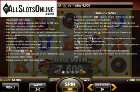 Features. Lucky Dragon Casino from Spin Games