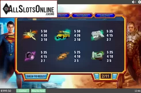 Paytable 2. Man of Steel from Playtech