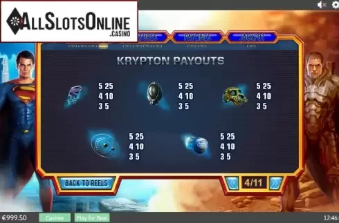 Paytable 4. Man of Steel from Playtech