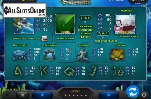 Paytable 1. Mission: Atlantis from Oryx