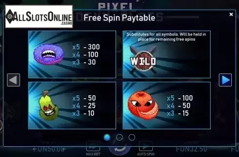 Free Spin paytable screen