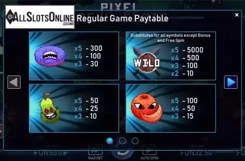 Regular paytable screen