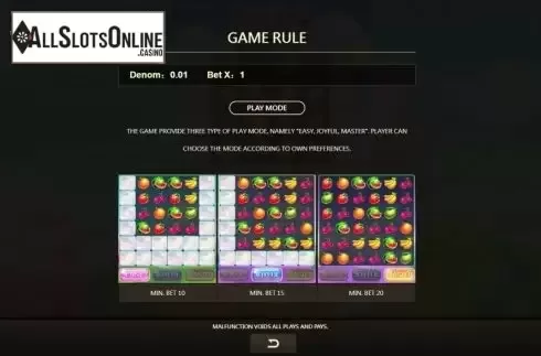 Rules screen. Pop Pop Fruity from JDB168
