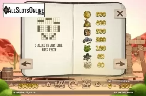 Paytable. Railroad Express from Magnet Gaming