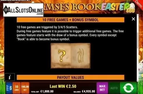 Features. Ramses Book Easter Egg from Gamomat