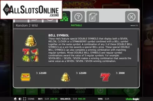 Paytable 2. Random 2 Wild from StakeLogic