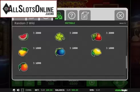 Paytable 3. Random 2 Wild from StakeLogic