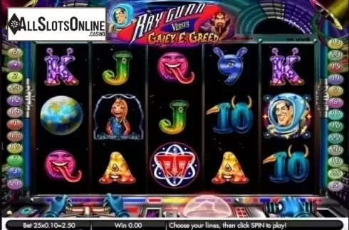 Game Workflow screen . Ray Gunn Versus Galey E. Greed from Gamesys