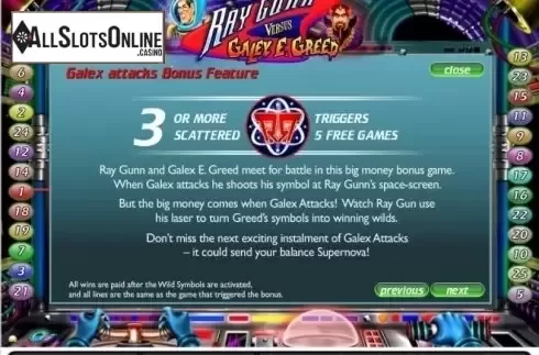 Paytable 2. Ray Gunn Versus Galey E. Greed from Gamesys