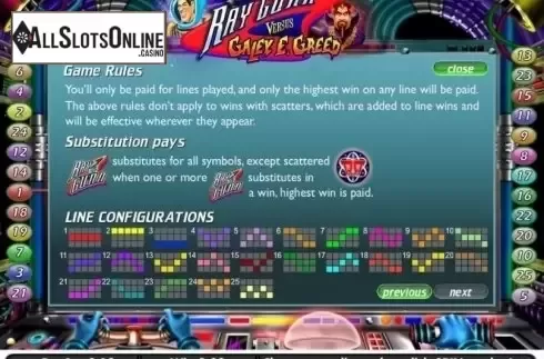 Paytable 3. Ray Gunn Versus Galey E. Greed from Gamesys