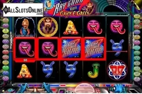 Win Screen . Ray Gunn Versus Galey E. Greed from Gamesys
