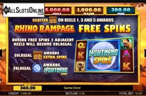 Features. Rhino Rampage Lightning Spins from Blueprint