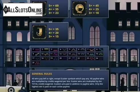 Paylines screen