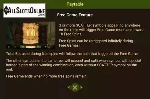 Free Game Feature screen