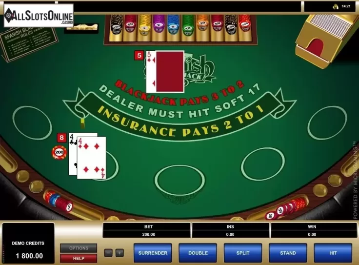 Game Screen. Spanish 21 Blackjack (Microgaming) from Microgaming