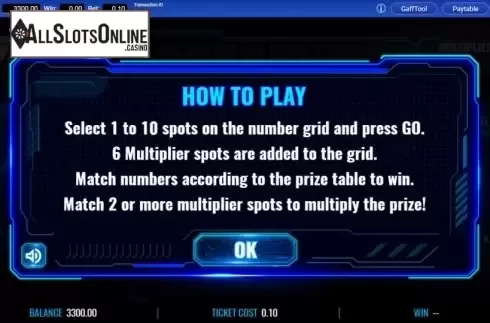 Start Screen. Starship Keno Multiplier from IGT