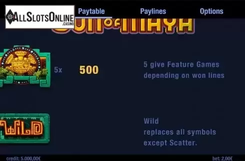 Paytable . Sun Of Maya from Swintt