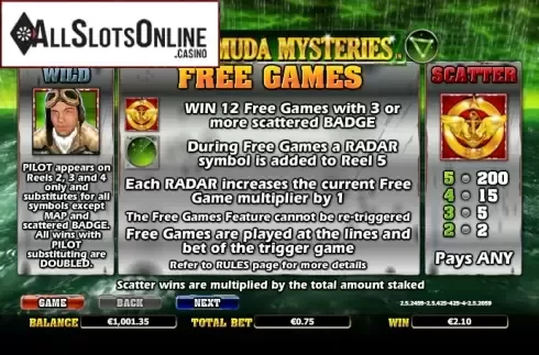 Paytable 1. The Bermuda Mysteries from NextGen