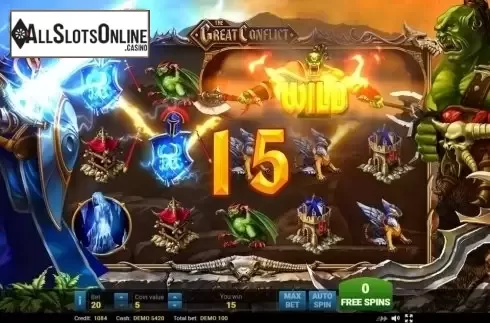 Free Spins Win Screen. The Great Conflict from Evoplay Entertainment