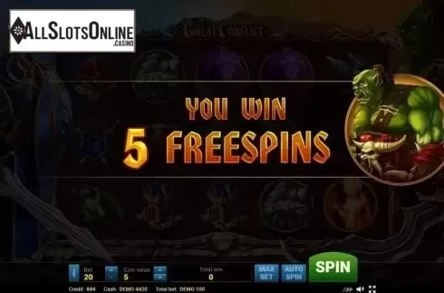 Free Spins Screen. The Great Conflict from Evoplay Entertainment