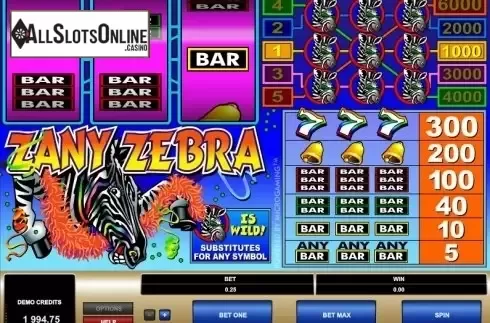 Screen 2. Zany Zebra from Microgaming