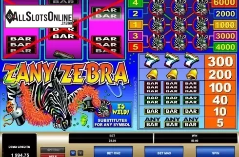 Screen 3. Zany Zebra from Microgaming