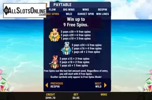 Free Spins screen