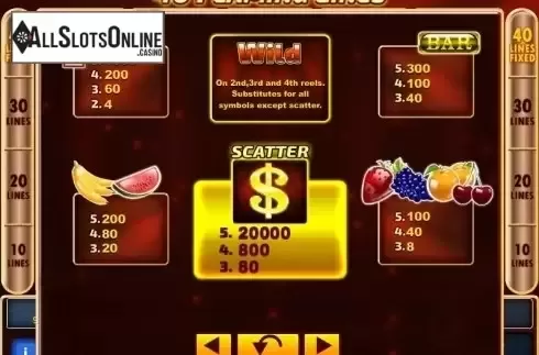 Paytable 1. 40 Flaming Lines from Zeus Play