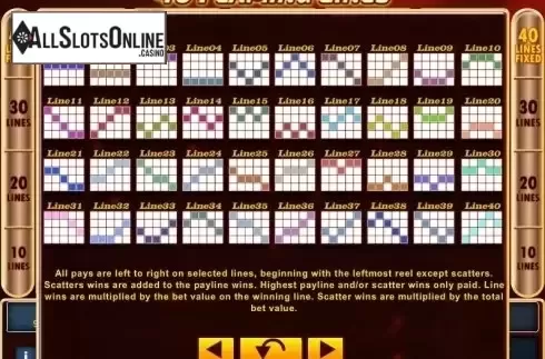 Paytable 2. 40 Flaming Lines from Zeus Play