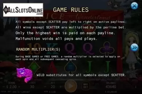 Game Rules. Alice In Wonderland (KA Gaming) from KA Gaming