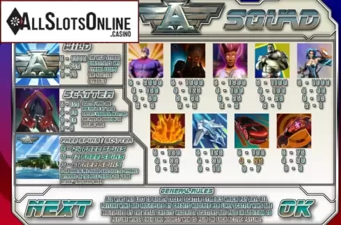 Paytable 1. Alpha Squad from Saucify