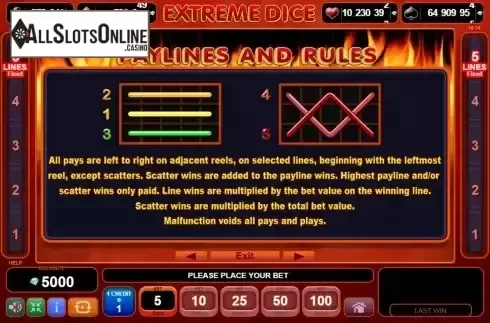 Paylines screen