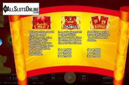 Paytable 1. Fortune God from KA Gaming