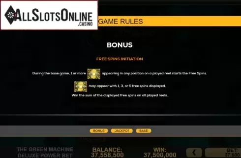 Info. Green Machine Deluxe Power Bet from High 5 Games