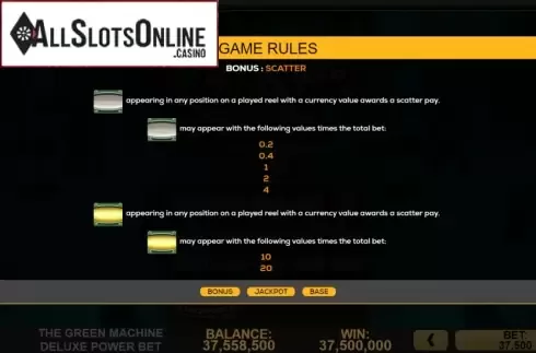 Info 2. Green Machine Deluxe Power Bet from High 5 Games
