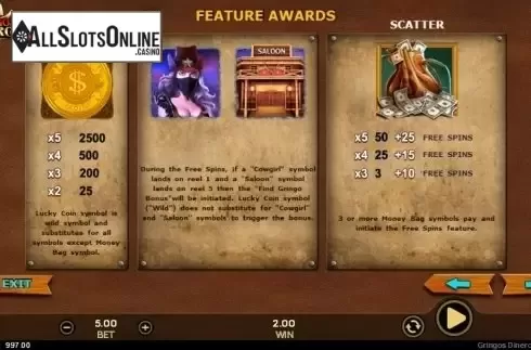 Paytable 2. Gringo Dineros from Sigma Gaming
