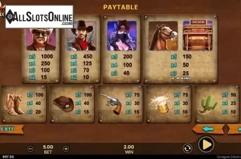 Paytable 1. Gringo Dineros from Sigma Gaming