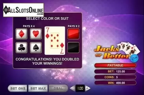 Double win screen. Jacks Or Better 25 Hands from GVG